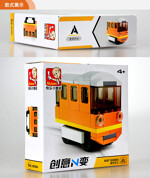 Sluban M38-B0598D Creative N change: 4 orange old subway trains, green retro locomotives, red Hong Kong taxis, vintage buses