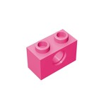 Technic Brick 1 x 2 [1 Hole] #3700 - 221-Dark Pink