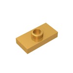 Plate Special 1 x 2 with 1 Stud with Groove and Inside Stud Holder (Jumper) #15573 - 297-Pearl Gold