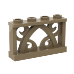 Fence Ornamented 1 x 4 x 2 with 4 Studs #19121 - 138-Dark Tan