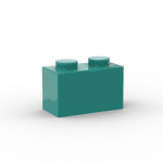 Brick 1 x 2 without Bottom Tube #3065 - 107-Dark Turquoise