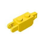 Hinge Brick 1 x 2 Locking with 1 Finger Vertical End and 2 Fingers Vertical End, 9 Teeth #30386 - 24-Yellow