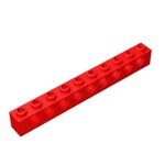 Technic Brick 1 x 10 [9 Holes] #2730 - 21-Red