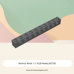 Technic Brick 1 x 10 [9 Holes] #2730 - 199-Dark Bluish Gray