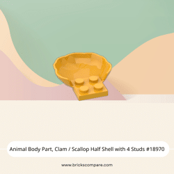 Animal Body Part, Clam / Scallop Half Shell with 4 Studs #18970 - 191-Bright Light Orange