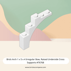 Brick Arch 1 x 5 x 4 Irregular Bow, Raised Underside Cross Supports #76768 - 1-White