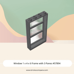 Window 1 x 4 x 6 Frame with 3 Panes #57894 - 199-Dark Bluish Gray