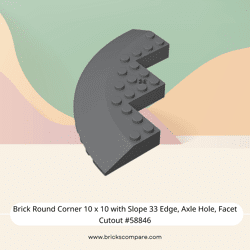 Brick Round Corner 10 x 10 with Slope 33 Edge, Axle Hole, Facet Cutout #58846 - 199-Dark Bluish Gray