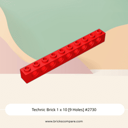 Technic Brick 1 x 10 [9 Holes] #2730 - 21-Red