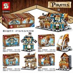 SY SY6803B Pirates of the Caribbean small street view 4 bars, seafood shop, barbecue shop, blacksmith shop