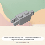 Hinge Brick 1 x 2 Locking with 1 Finger Vertical End and 2 Fingers Vertical End, 9 Teeth #30386 - 194-Light Bluish Gray