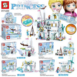 SY SY1428 Frozen 2: 4 ice and snow eagle castles, bell tower, party building, revolving windmill
