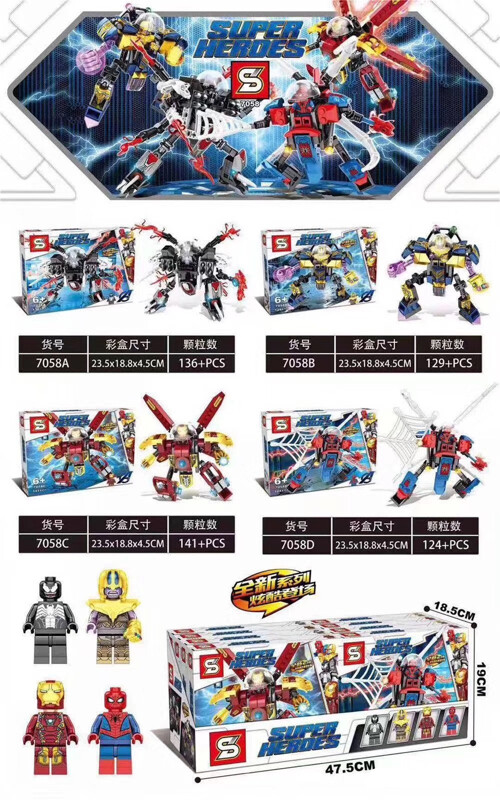 SY 7058A Super Heroes 4 Venom, Thanos, Iron Man, Spiderman