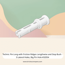 Technic Pin Long with Friction Ridges Lengthwise and Stop Bush - 3 Lateral Holes, Big Pin Hole #32054 - 1-White