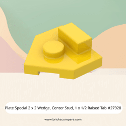 Plate Special 2 x 2 Wedge, Center Stud, 1 x 1/2 Raised Tab #27928 - 24-Yellow