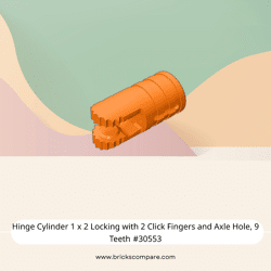Hinge Cylinder 1 x 2 Locking with 2 Click Fingers and Axle Hole, 9 Teeth #30553 - 106-Orange