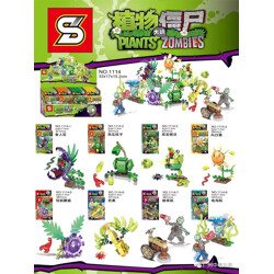 SY 1114-3 Plants vs. Zombies: 8 piranhas, watermelon pitchers, double-headed peas, sunflowers, melancholic mushrooms, plantains, weeders, and pine