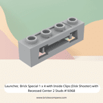 Launcher, Brick Special 1 x 4 with Inside Clips (Disk Shooter) with Recessed Center 2 Studs #16968 - 194-Light Bluish Gray