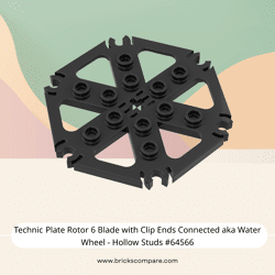 Technic Plate Rotor 6 Blade with Clip Ends Connected aka Water Wheel - Hollow Studs #64566 - 26-Black