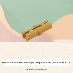 Technic Pin with Friction Ridges Lengthwise and Center Slots #2780 - 297-Pearl Gold