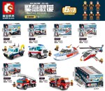 SEMBO 603202B Emergency rescue 6 types of rescue trailers, ambulances, rescue speedboats, rescue helicopters, rescue fire trucks, and delivery vehicles