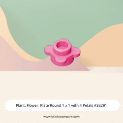 Plant, Flower, Plate Round 1 x 1 with 4 Petals #33291  - 221-Dark Pink