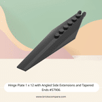 Hinge Plate 1 x 12 with Angled Side Extensions and Tapered Ends #57906 - 26-Black