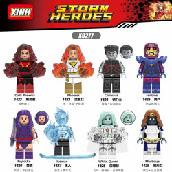 XINH 1429 X-Men minifigures 8 black phoenix, phoenix girl, steel man, sentinel, spirit butterfly, iceman, white queen, magic girl