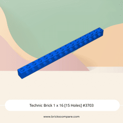 Technic Brick 1 x 16 [15 Holes] #3703 - 23-Blue
