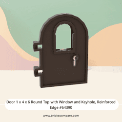 Door 1 x 4 x 6 Round Top with Window and Keyhole, Reinforced Edge #64390 - 308-Dark Brown