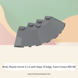 Brick, Round Corner 6 x 6 with Slope 33 Edge, Facet Cutout #95188 - 199-Dark Bluish Gray