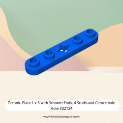 Technic Plate 1 x 5 with Smooth Ends, 4 Studs and Centre Axle Hole #32124 - 23-Blue