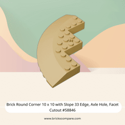 Brick Round Corner 10 x 10 with Slope 33 Edge, Axle Hole, Facet Cutout #58846 - 5-Tan