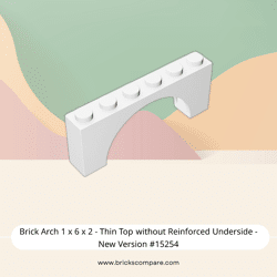 Brick Arch 1 x 6 x 2 - Thin Top without Reinforced Underside - New Version #15254  - 1-White
