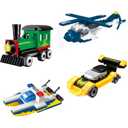 QMAN / ENLIGHTEN / KEEPPLEY 1236 Mini Transportation 4 Water Police Speedboats, Steam Trains, ThunderBoltS, Special Police Helicopters