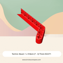 Technic Beam 1 x 9 Bent (7 - 3) Thick #32271 - 21-Red