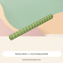Technic Brick 1 x 16 [15 Holes] #3703 - 330-Olive Green