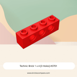 Technic Brick 1 x 4 [3 Holes] #3701 - 21-Red