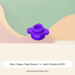 Plant, Flower, Plate Round 1 x 1 with 4 Petals #33291  - 268-Dark Purple