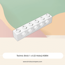 Technic Brick 1 x 6 [5 Holes] #3894 - 1-White