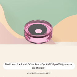 Tile Round 1 x 1 with Offset Black Eye #98138pr0008 (patterns are stickers) - 113-Trans-Dark Pink