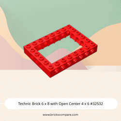 Technic Brick 6 x 8 with Open Center 4 x 6  #32532 - 21-Red