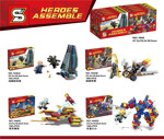 SY 1045D Thor Iron Man Spiderman Mech 4 Transport Ship Attack, Raptor Rush, Destroyed Whirlpool, Red and Blue Heart