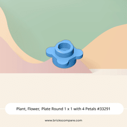 Plant, Flower, Plate Round 1 x 1 with 4 Petals #33291  - 102-Medium Blue