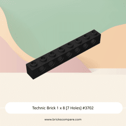 Technic Brick 1 x 8 [7 Holes] #3702 - 26-Black