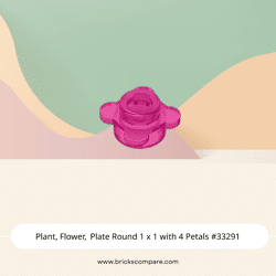 Plant, Flower, Plate Round 1 x 1 with 4 Petals #33291  - 113-Trans-Dark Pink