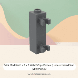 Brick Modified 1 x 1 x 3 With 2 Clips Vertical (Undetermined Stud Type) #60583 - 199-Dark Bluish Gray