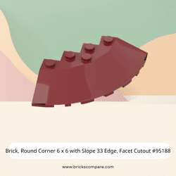 Brick, Round Corner 6 x 6 with Slope 33 Edge, Facet Cutout #95188 - 154-Dark Red