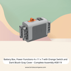 Battery Box, Power Functions 4 x 11 x 7 with Orange Switch and Dark Bluish Gray Cover - Complete Assembly #58119  - 194-Light Bluish Gray