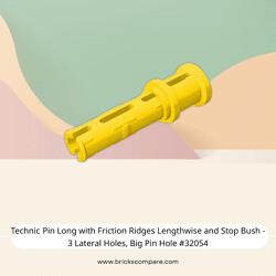 Technic Pin Long with Friction Ridges Lengthwise and Stop Bush - 3 Lateral Holes, Big Pin Hole #32054 - 24-Yellow